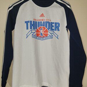 White/Black Adidas OKC Thunder Long Sleeved Shirt, Size S